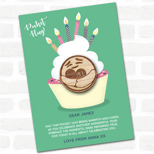 Smiling Face Cupcake Happy Birthday Personalised Gift Pocket Hug