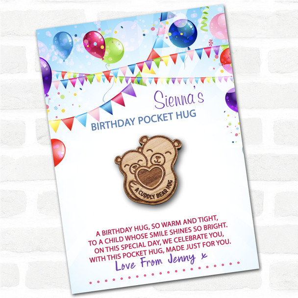 2 Bears Cuddling Kid's Birthday Balloons Personalised Gift Pocket Hug