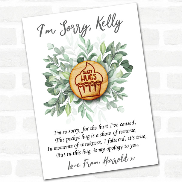 Cupcake Heart Wrapper Leaves I'm Sorry Apology Personalised Gift Pocket Hug