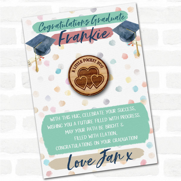 Three Hearts Congratulations Graduate Graduation Personalised Gift Pocket Hug