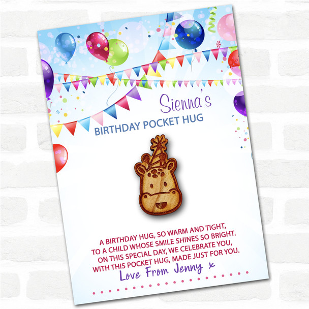 Giraffe In A Party Hat Kid's Birthday Balloons Personalised Gift Pocket Hug