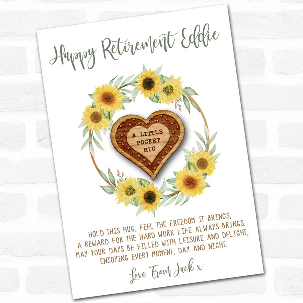 Outlined Heart Stars Happy Retirement Sunflower Personalised Gift Pocket Hug