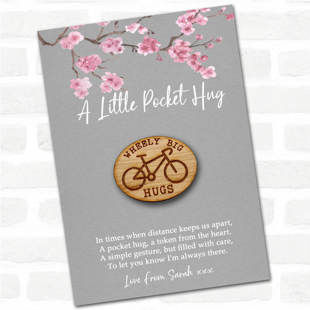 Bicycle Grey Pink Blossom Personalised Gift Pocket Hug
