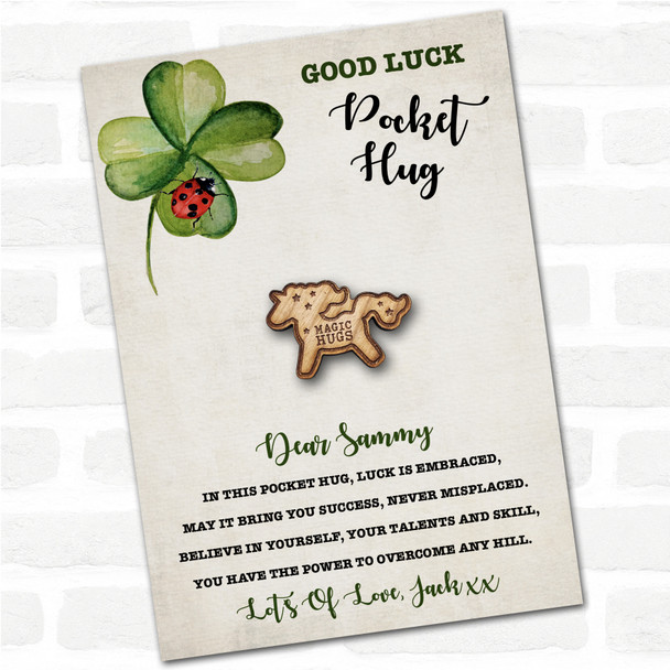 Unicorn Stars Clover Ladybird Good Luck Personalised Gift Pocket Hug