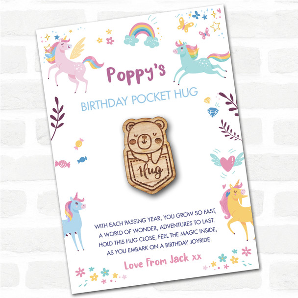 Bear In A Pocket Kid's Girls Birthday Unicorn Personalised Gift Pocket Hug