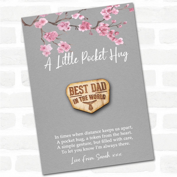 Best Dad In The World Tie Grey Pink Blossom Personalised Gift Pocket Hug