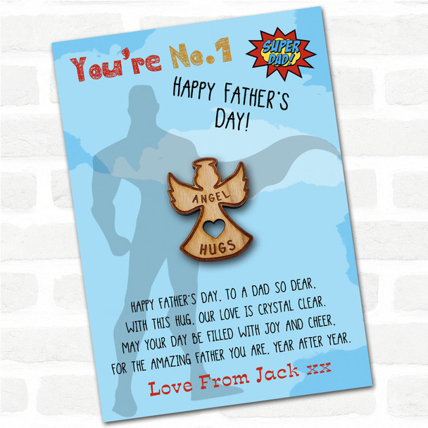 Angel Halo & Wings Superhero Dad Father's Day Personalised Gift Pocket Hug