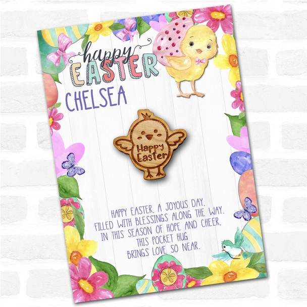 Little Chick Happy Easter Chick Personalised Gift Pocket Hug