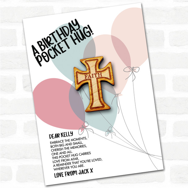 Cross Balloons Happy Birthday Personalised Gift Pocket Hug