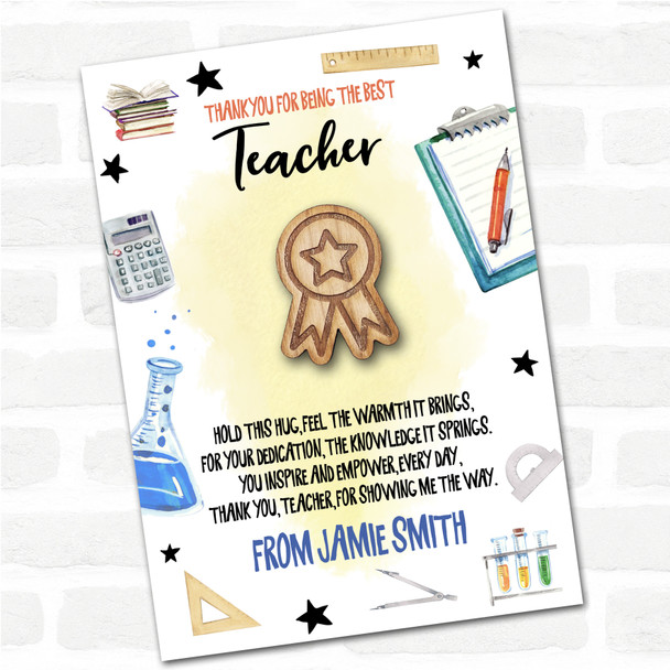 Winning Star Badge Yellow Thank You Teacher Personalised Gift Pocket Hug