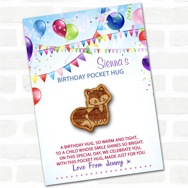 Fluffy Cute Fox Kid's Birthday Balloons Personalised Gift Pocket Hug