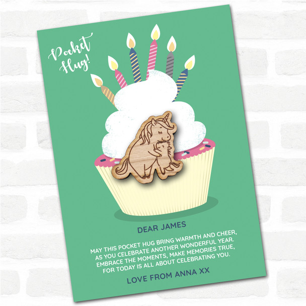 Parent & Baby Unicorn Cupcake Happy Birthday Personalised Gift Pocket Hug