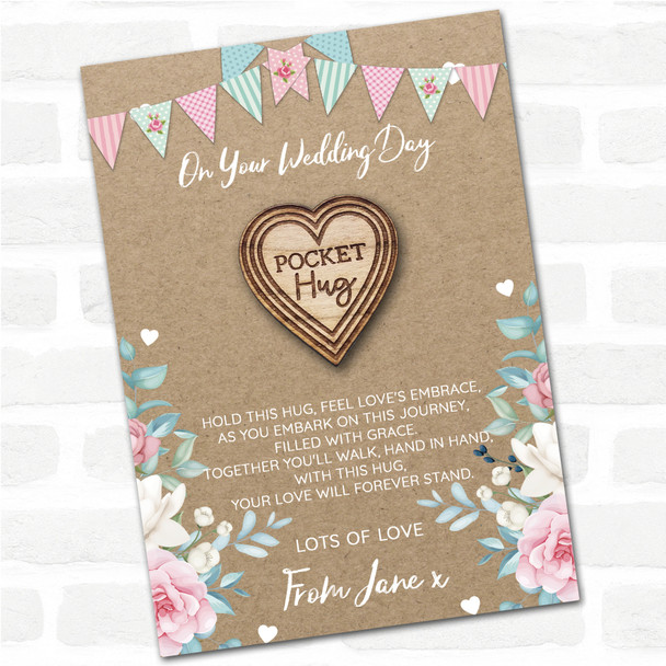 Hearts Pattern Burlap On Your Wedding Day Personalised Gift Pocket Hug
