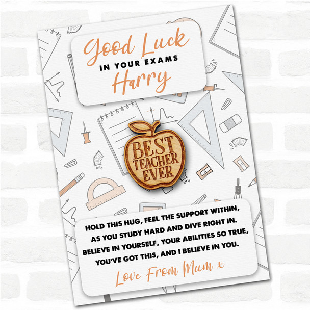 Apple Best Teacher Ever Good Luck In Your Exams Personalised Gift Pocket Hug