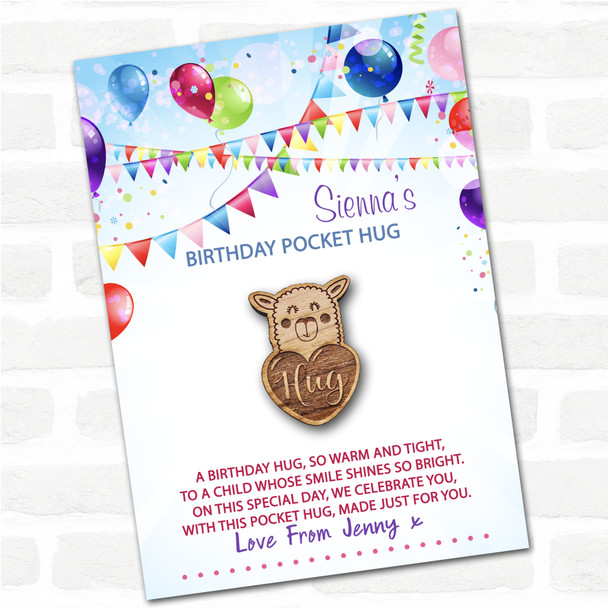 Llama Heart Kid's Birthday Balloons Personalised Gift Pocket Hug