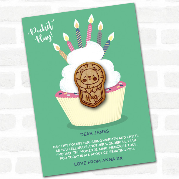 Lion In A Pocket Cupcake Happy Birthday Personalised Gift Pocket Hug
