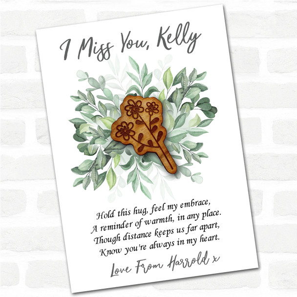 3 Simple Little Flowers Green Leaves I Miss You Personalised Gift Pocket Hug