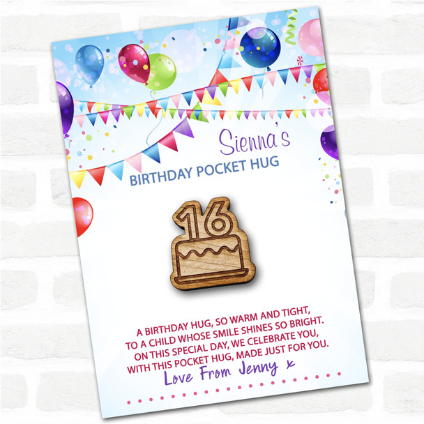 Cake 16 Candles Birthday Kid's Birthday Balloons Personalised Gift Pocket Hug