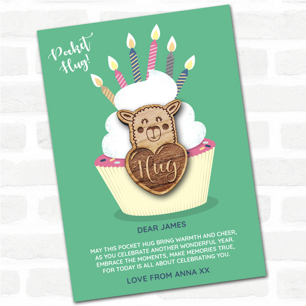 Llama Heart Cupcake Happy Birthday Personalised Gift Pocket Hug