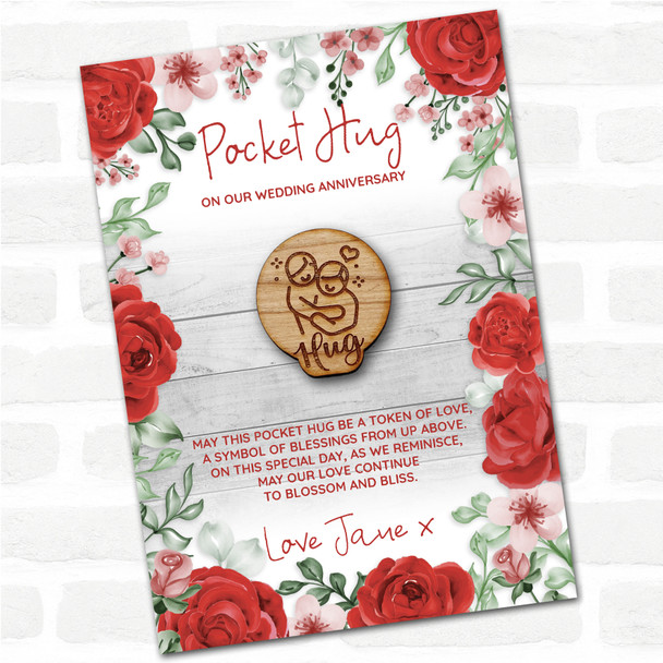 Couple Hugging Hearts Stars Roses Wedding Anniversary Personalised Pocket Hug