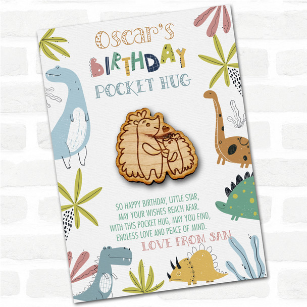 Hedgehog Parent Child Kid's Boys Birthday Dinosaur Personalised Gift Pocket Hug