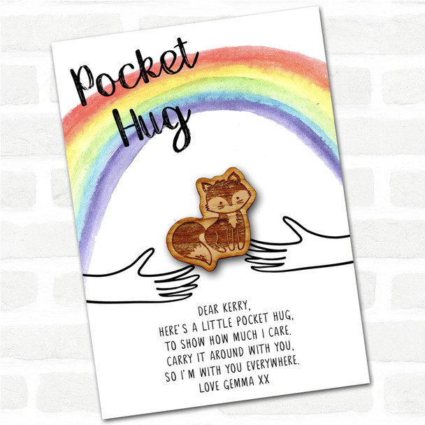 Fluffy Cute Fox Rainbow Personalised Gift Pocket Hug