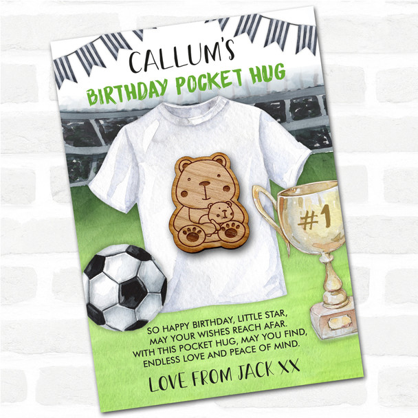 Parent & Baby Bear Kid's Boys Birthday Football Personalised Gift Pocket Hug