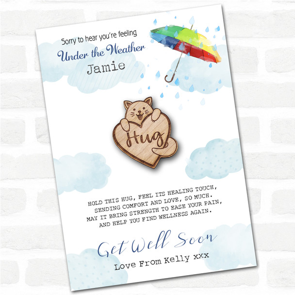 Smiling Cat Love Heart Umbrella Get Well Soon Personalised Gift Pocket Hug