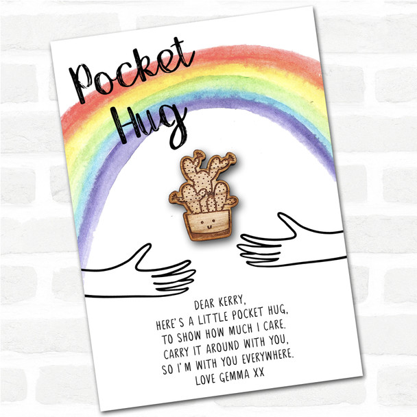 Big Spotty Cactus Pot Smiling Rainbow Personalised Gift Pocket Hug
