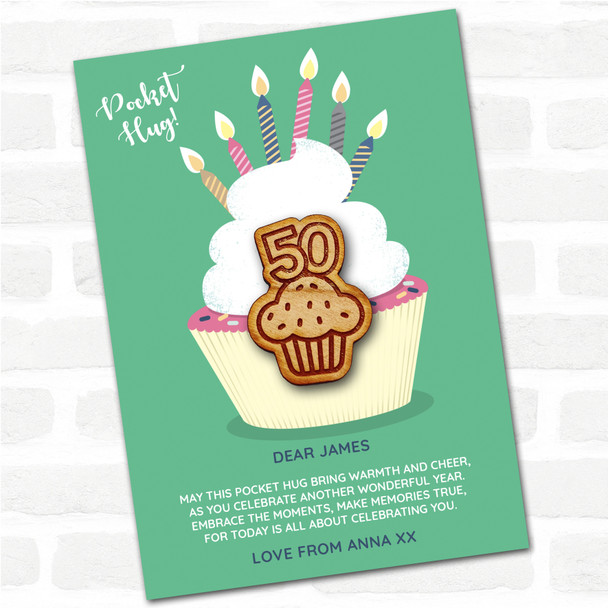 Cupcake 50 Cupcake Happy Birthday Personalised Gift Pocket Hug