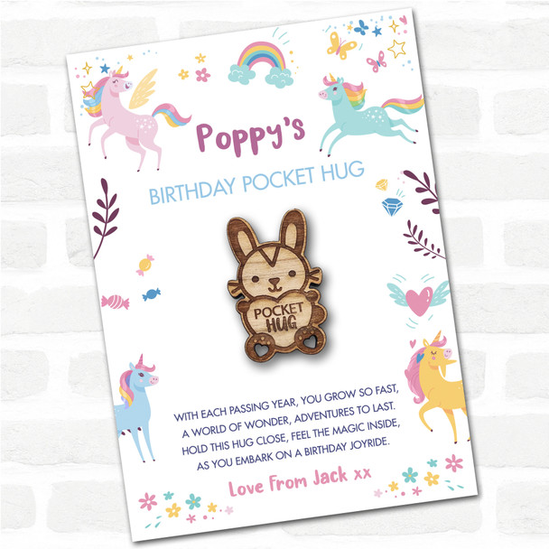 Bunny Rabbit Heart Kid's Girls Birthday Unicorn Personalised Gift Pocket Hug