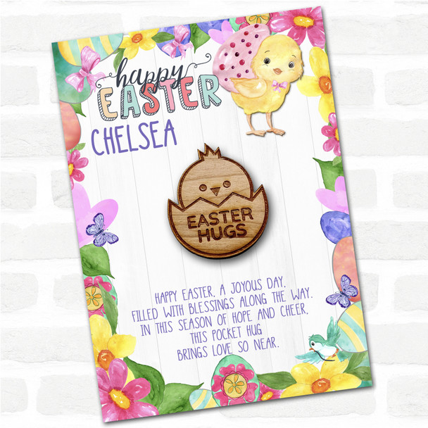 Round Chick In An Egg Happy Easter Chick Personalised Gift Pocket Hug