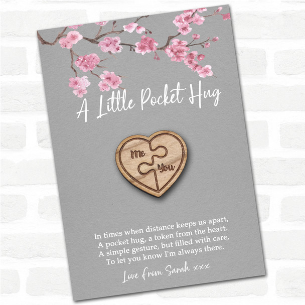 Half Heart Me You Puzzle Grey Pink Blossom Personalised Gift Pocket Hug