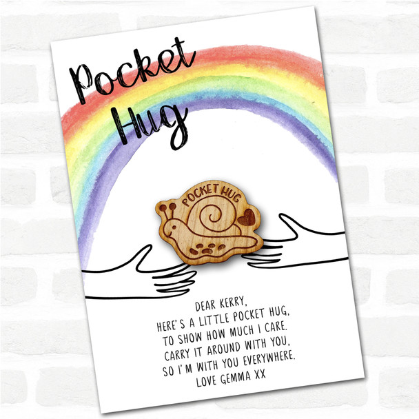 Snail & A Heart Rainbow Personalised Gift Pocket Hug