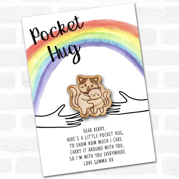 Two Cats Cuddling Rainbow Personalised Gift Pocket Hug