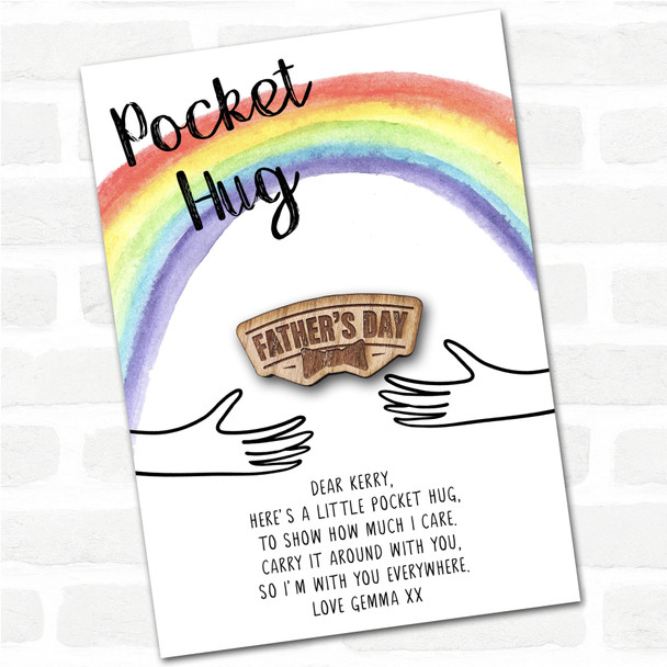 Fathers Day Bow Rainbow Personalised Gift Pocket Hug