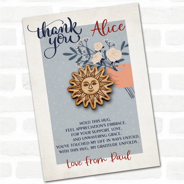 Sun A Face Blue Flowers Thank You Personalised Gift Pocket Hug