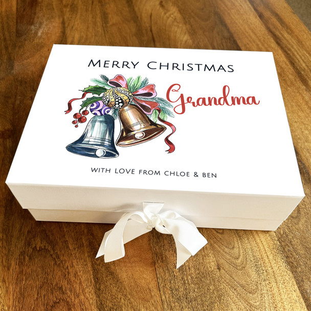Grandma Merry Christmas Bells Festive Watercolour Personalised Hamper Gift Box
