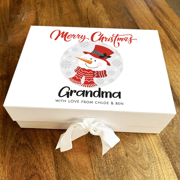 Grandma Red Merry Christmas Happy Snowman Personalised Xmas Hamper Gift Box
