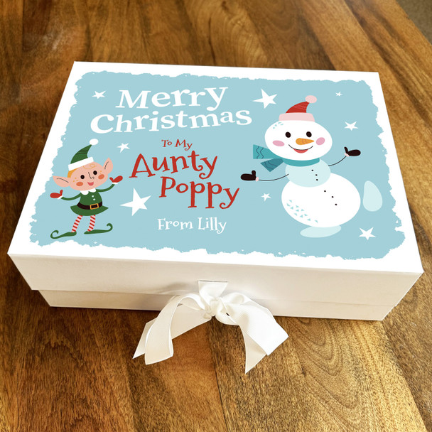 Aunty Merry Christmas Happy Snowman Blue Festive Personalised Hamper Gift Box