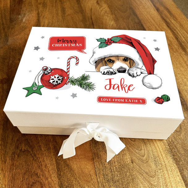 Jack Russell Merry Christmas Dog Stars Bauble Candy cane Personalised Gift Box