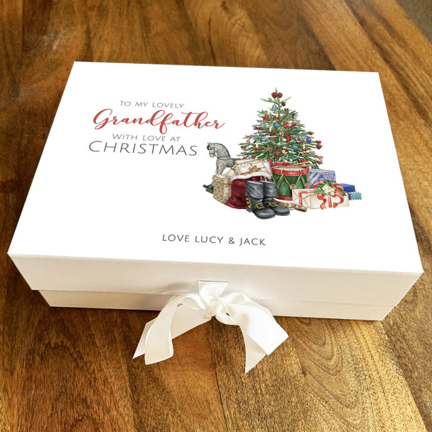 Lovely Grandfather Christmas Tree With Presents Personalised Hamper Gift Box