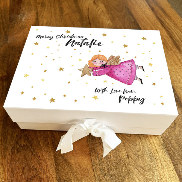 Merry Christmas Angel Pink Dress Festive Stars Personalised Xmas Hamper Gift Box