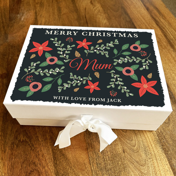 Merry Christmas Floral Mum Navy Festive Flowers Personalised Hamper Gift Box