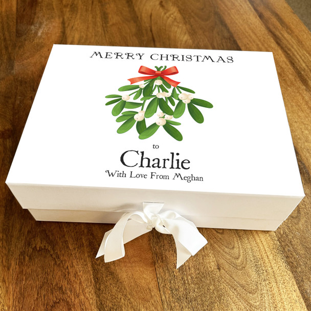 Mistletoe Bow Merry Christmas Bright Personalised Xmas Hamper Gift Box