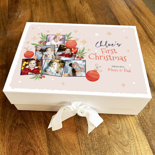 Pink Babies 1st Christmas Photo Baby Frame Personalised Xmas Hamper Gift Box