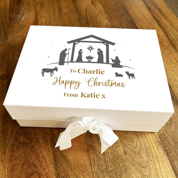 Religious Nativity Happy Christmas Jesus Personalised Xmas Hamper Gift Box