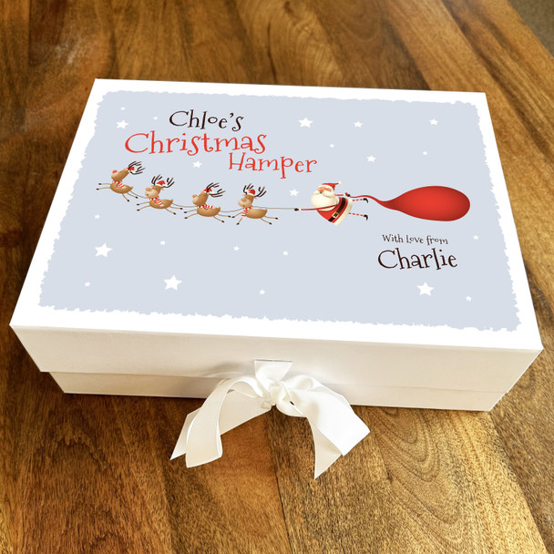 Santa Claus And Flying Reindeer Sleigh Christmas Personalised Gift Box