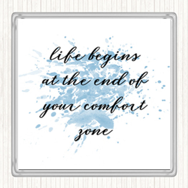 Blue White Life Begins Inspirational Quote Coaster