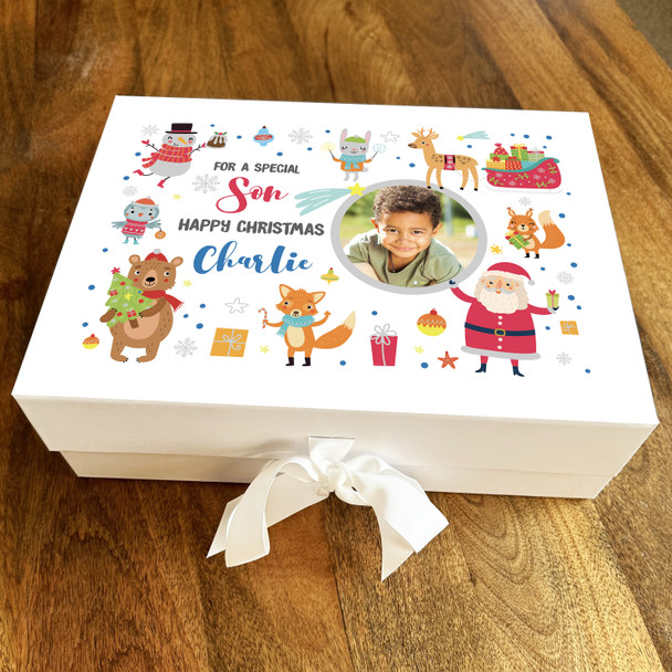 Son Happy Christmas Santa Characters Photo  Personalised Xmas Hamper Gift Box